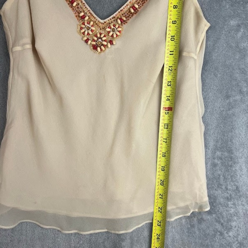 Vintage Y2K Cache 100% Silk Tank Top Womens M Beaded Boho Fairy Basics Delicate - Picture 10 of 14